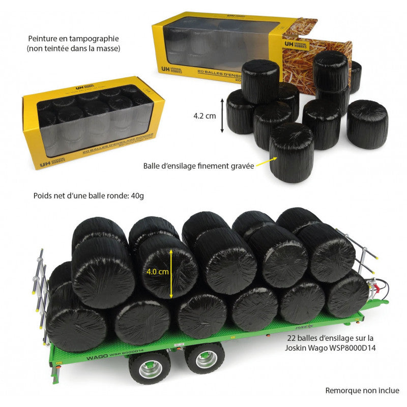 20 balles rondes d'ensilage enrubannées noires - Universal Hobbies H7230 1/32