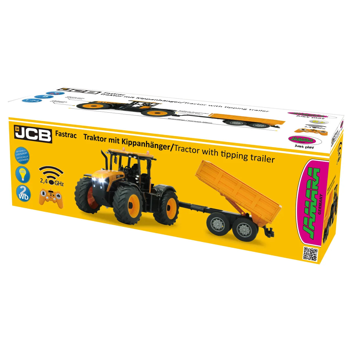 JCB Fastrac radiocommandé avec remorque basculante – 1:24