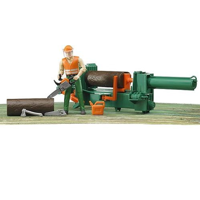 Bruder 62650 fandeuse a bûche tronçonneuse et personnage