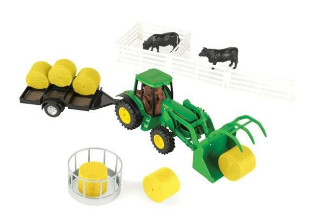 JOHN DEERE avec chargeur plateau et balle de foin