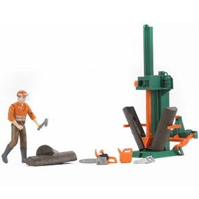 Bruder 62650 fandeuse a bûche tronçonneuse et personnage