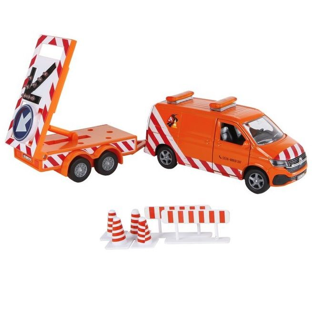 Kids Globe 510365 - Kids Globe Volkswagen Transporter avec voiture flèche, lumière et son et moteur à rétro friction