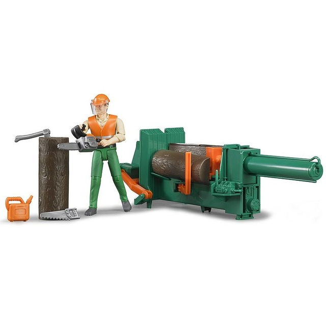 Bruder 62650 fandeuse a bûche tronçonneuse et personnage