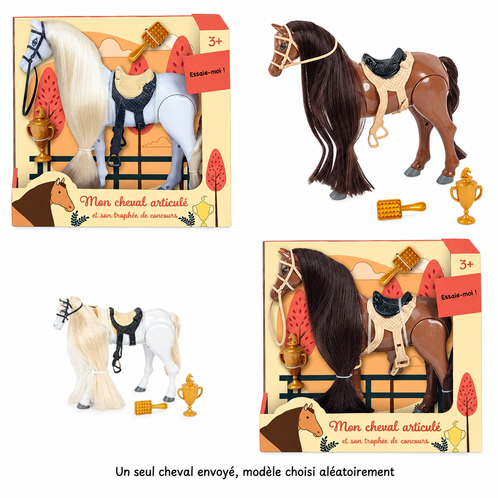 Montage des chevaux blanc et brun avec leurs accessoires et emballages