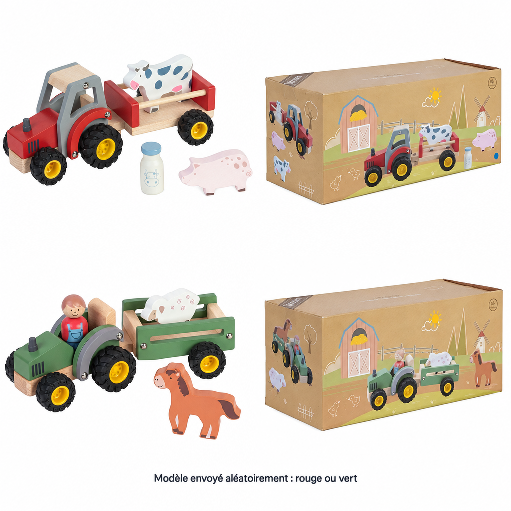 Montage des tracteurs rouge et vert avec leurs emballages